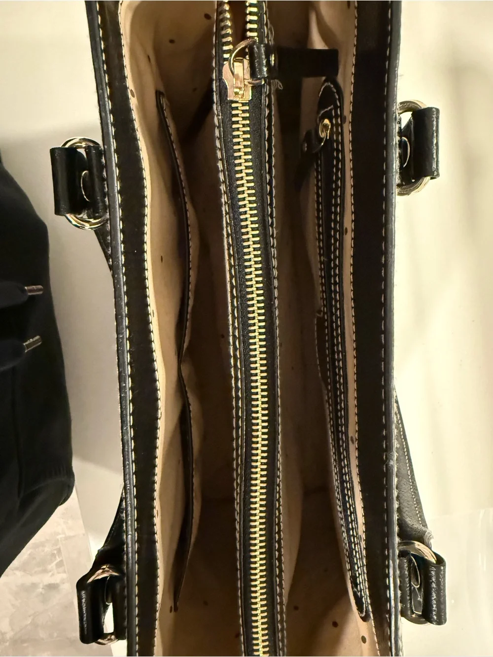 kate spade Black Pebbled Leather Tote with Gold Logo